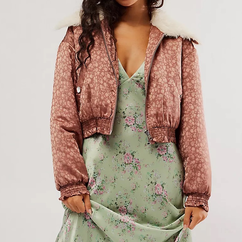 Free People Crafted Floral Bomber Jacket